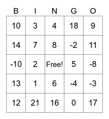Segment Addition Bingo Card