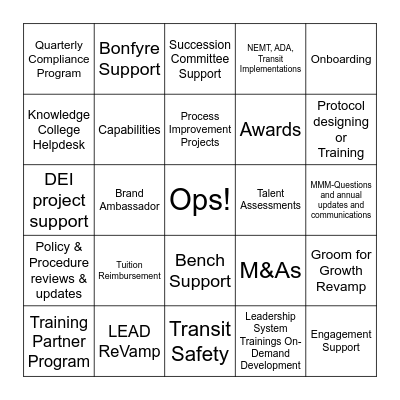 What Do You Want to Work On? Bingo Card