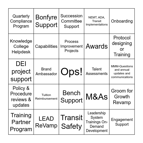 What Do You Want to Work On? Bingo Card