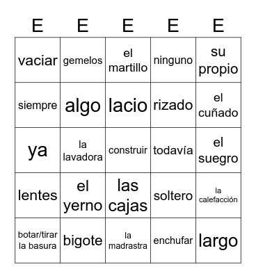 SPANISH 2A BINGOOOO Bingo Card