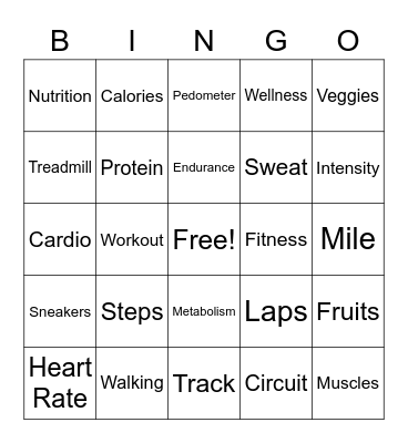 Fitness Walking & Nutrition Bingo Card