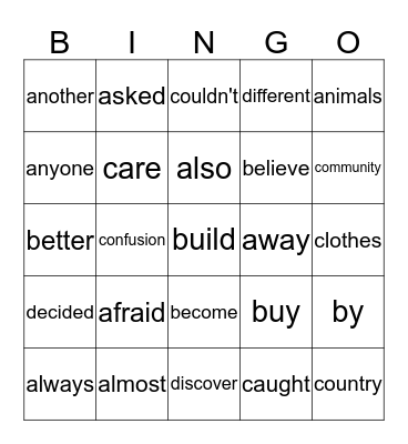 HFW Bingo Card