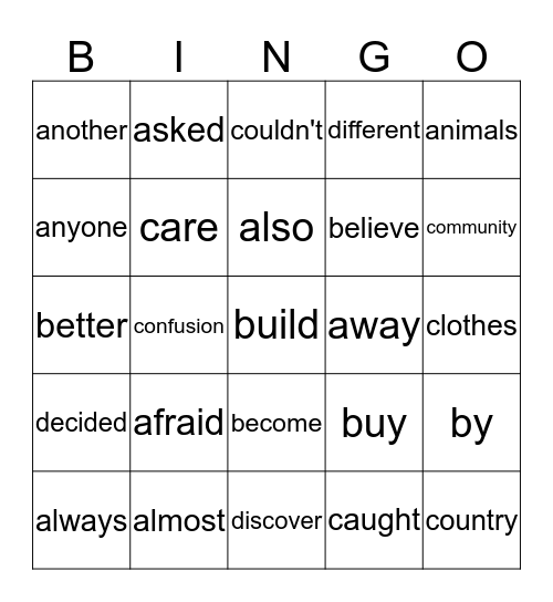 HFW Bingo Card