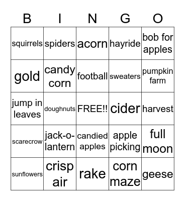 Fall Fest Bingo Card