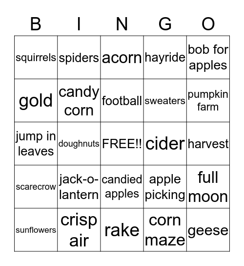 Fall Fest Bingo Card