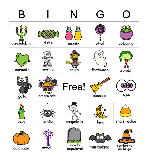 Spanish Halloween Bingo Card