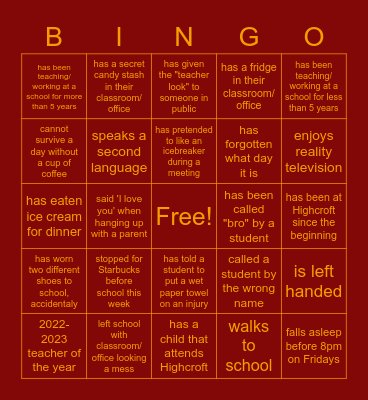 Highcroft Bingorama Bingo Card