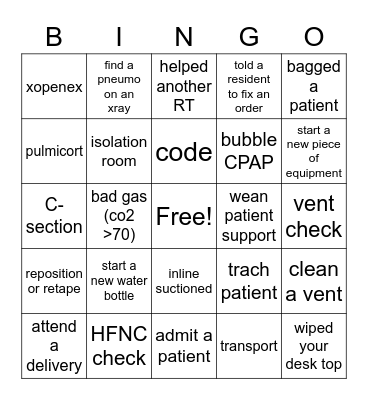 RT week 2022 Bingo Card