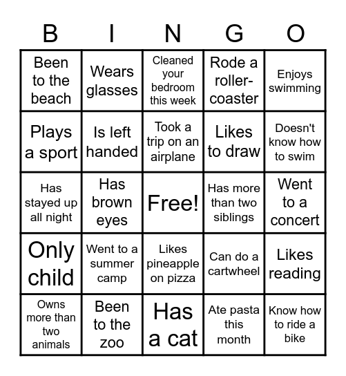 Classroom Bingo Card