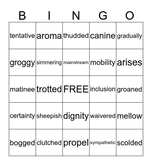 "Out of My Mind" Vocab Bingo Card