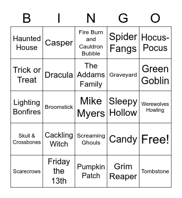 Halloween Bingo Card