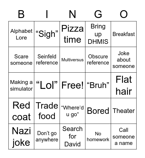 Mr T Bingo Card