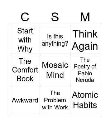 CSM - Personal Values Bingo Card