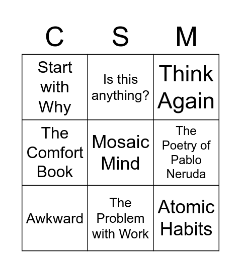 CSM - Personal Values Bingo Card