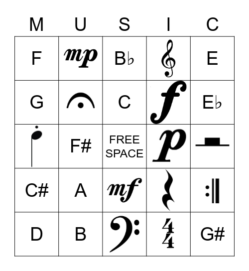 Melody Bingo! Bingo Card