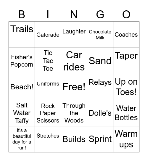 Cross Country Bingo Card