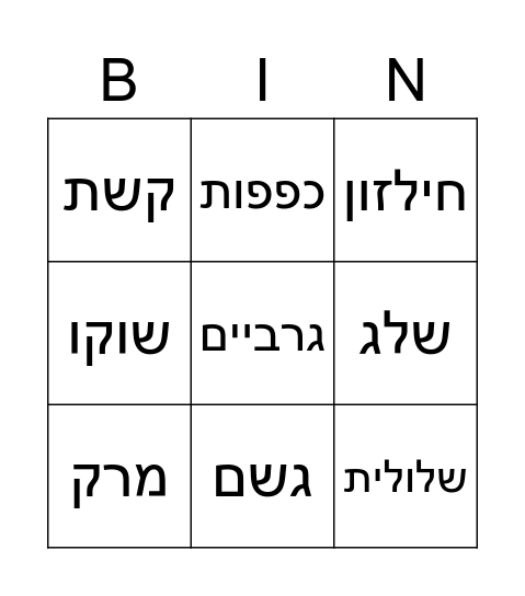 בינגו חורף Bingo Card