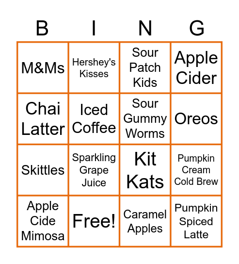 Candy & Libations Bingo Card