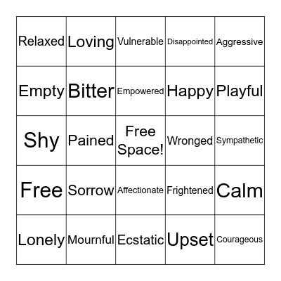 Emotional Bingo Card