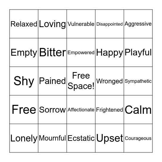 Emotional Bingo Card
