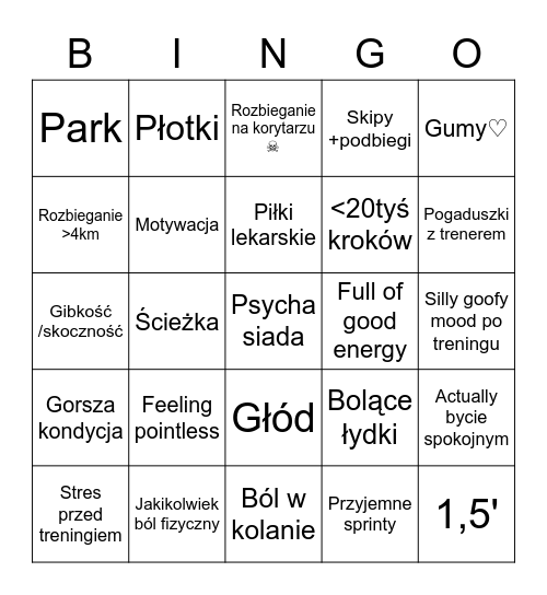 Treningowe bingo Card