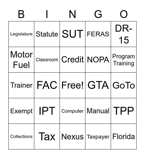 Program Training Bingo Card