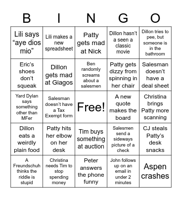 Sales Coordination Bingo Card