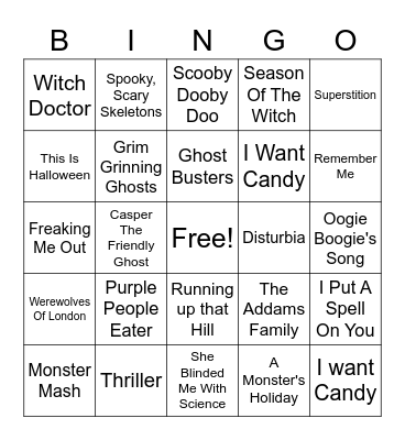 Halloween Songs Bingo Card