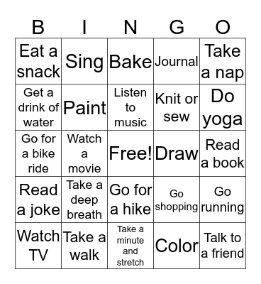 Social skills Group Bingo Card