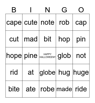 2nd Grade - Happy Halloween! Bingo Card