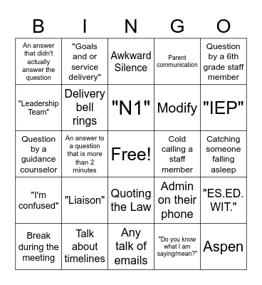 Sped Bingo Card