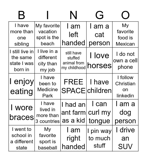 Core Bingo Card