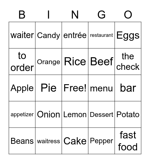 Food Bingo Card