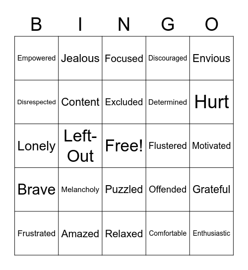 Feelings Bingo Card