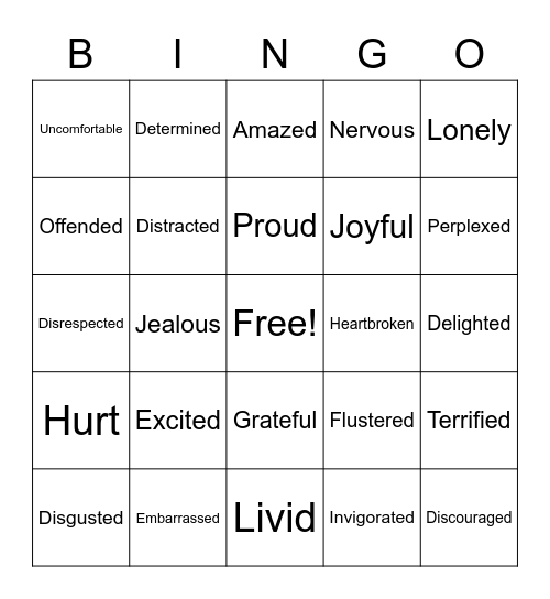 Feelings Bingo Card