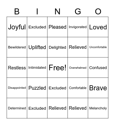 Feelings Bingo Card