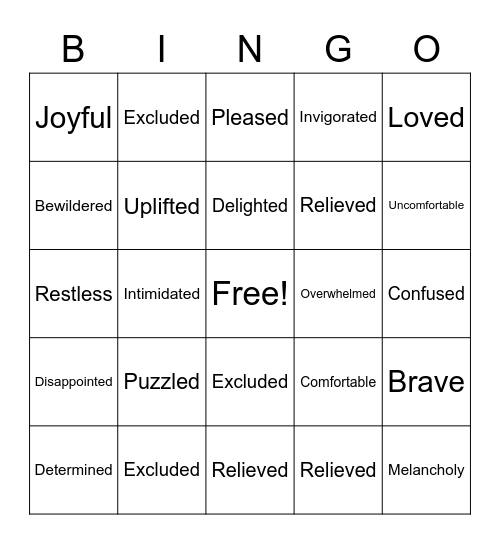 Feelings Bingo Card