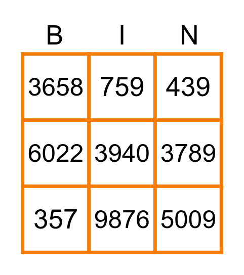 Subtraction Bingo! Bingo Card