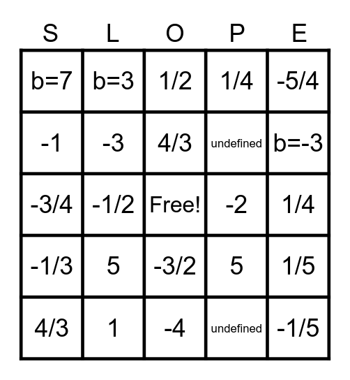 Slope Bingo Card