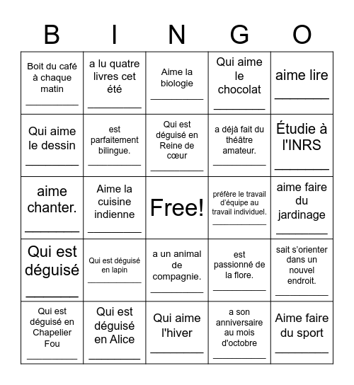 TROUVE QUELQU'UN QUI Bingo Card