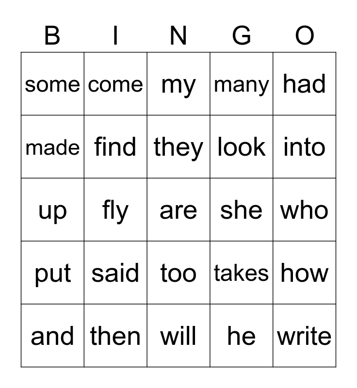 Spooky Words Bingo Card