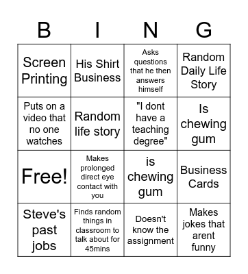 Steve's Class Bingo Card