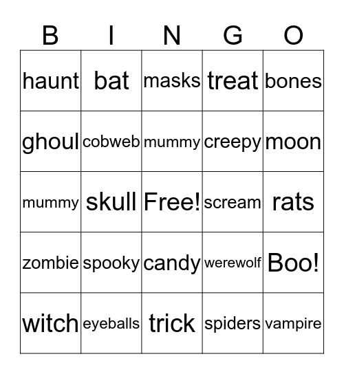 Haunted Halloween Bingo Card