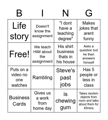 Steve's Class Bingo Card