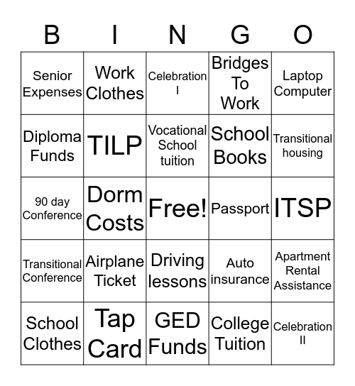 Independent Living Program Bingo Card