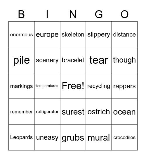 Site Words Bingo Card