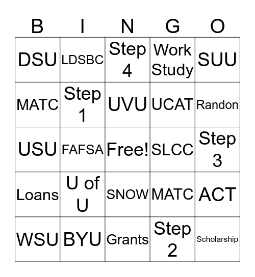 College Bingo Card
