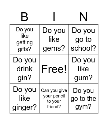 Letter G Bingo Card