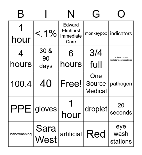 Infection Control BINGO Card