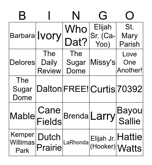 Hilliard Bingo Card